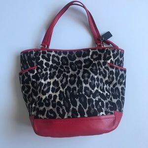 Coach handbag / cheetah print & red trim